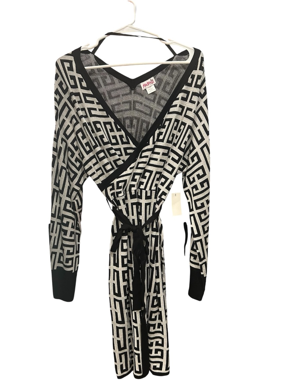Wrap Maxi Dress in Black and White Geometric Print